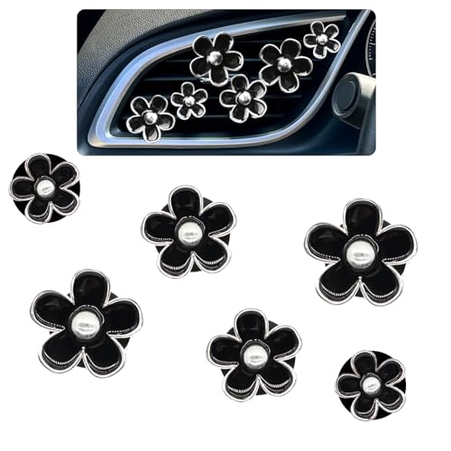 ORIESSE 6pcs Daisy Flower Car Air Freshener Vent Clips,Black Silver Girly Flower Car Accessorie for Women,3 Sizes Sparkle Black Flowers Car Vent Clips Car Decor,Refillable Car Diffuser - Image 1