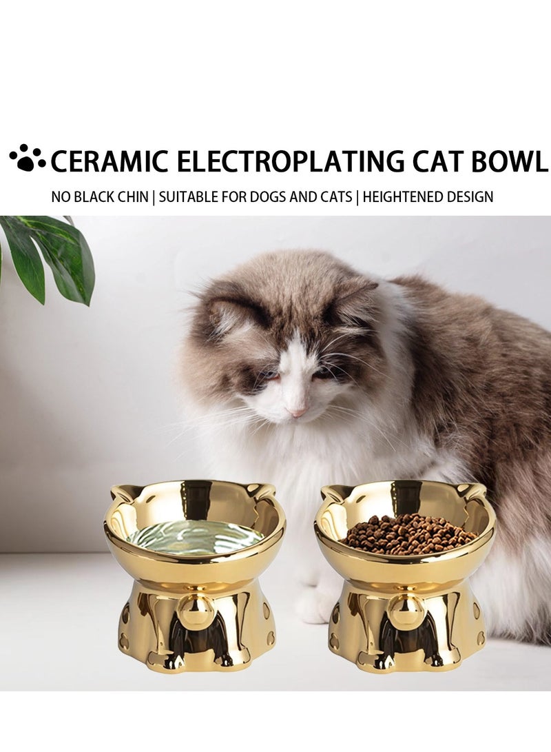 ميجورا وعاء القط الخزفي الذهبي، مضاد للانسكاب، مائل عالي الأرجل تصميم لحماية الرقبة، مثالي للطعام أو الماء - Image 2