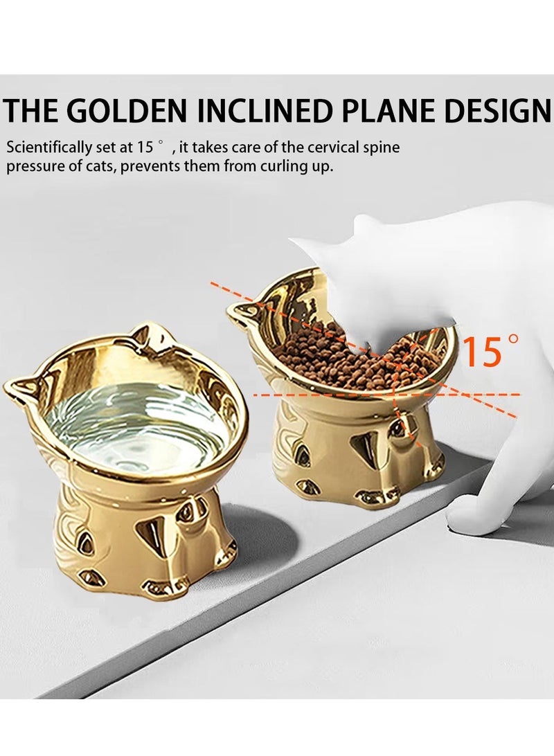 ميجورا وعاء القط الخزفي الذهبي، مضاد للانسكاب، مائل عالي الأرجل تصميم لحماية الرقبة، مثالي للطعام أو الماء - Image 3