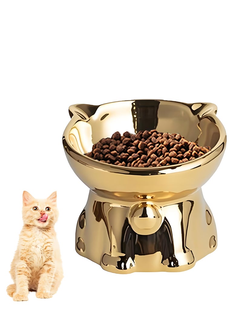 ميجورا وعاء القط الخزفي الذهبي، مضاد للانسكاب، مائل عالي الأرجل تصميم لحماية الرقبة، مثالي للطعام أو الماء - Image 1