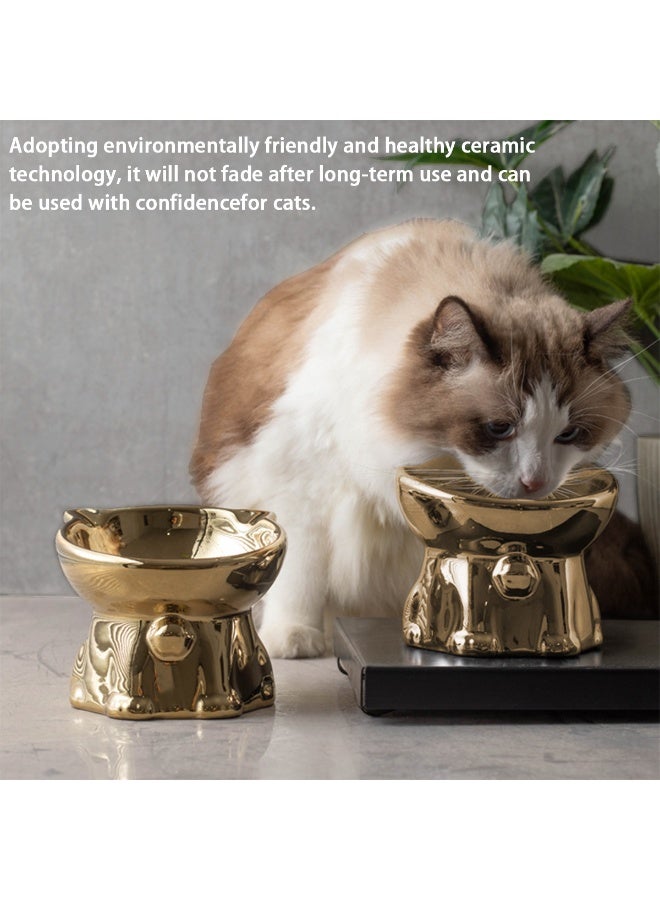 ميجورا وعاء القط الخزفي الذهبي، مضاد للانسكاب، مائل عالي الأرجل تصميم لحماية الرقبة، مثالي للطعام أو الماء - Image 4