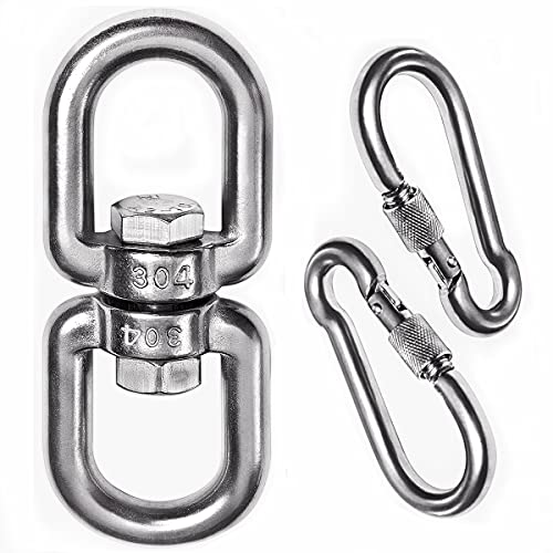 Velomill 21 Heavy Duty 304 Stainless Steel Swivel Ring Double Ended Swivel Eye Hook with SUS304 Snap Hooks for Web Tree Swing Swing Spinner Hanger Reliable and Safe M8 - Image 1