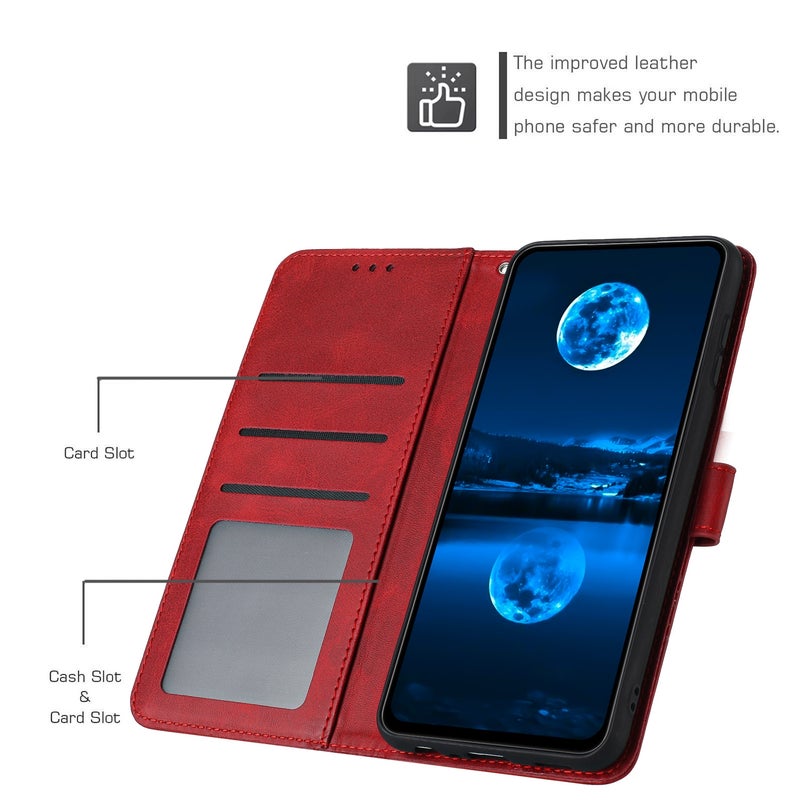 HuHa Protective Cover For Nothing Phone 2a / 2a Plus Solid Calf Texture Flip Leather Phone Case(Red) - Image 5