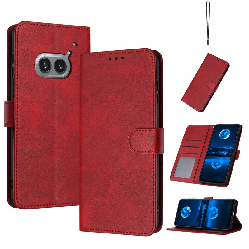 HuHa Protective Cover For Nothing Phone 2a / 2a Plus Solid Calf Texture Flip Leather Phone Case(Red) - Image 1