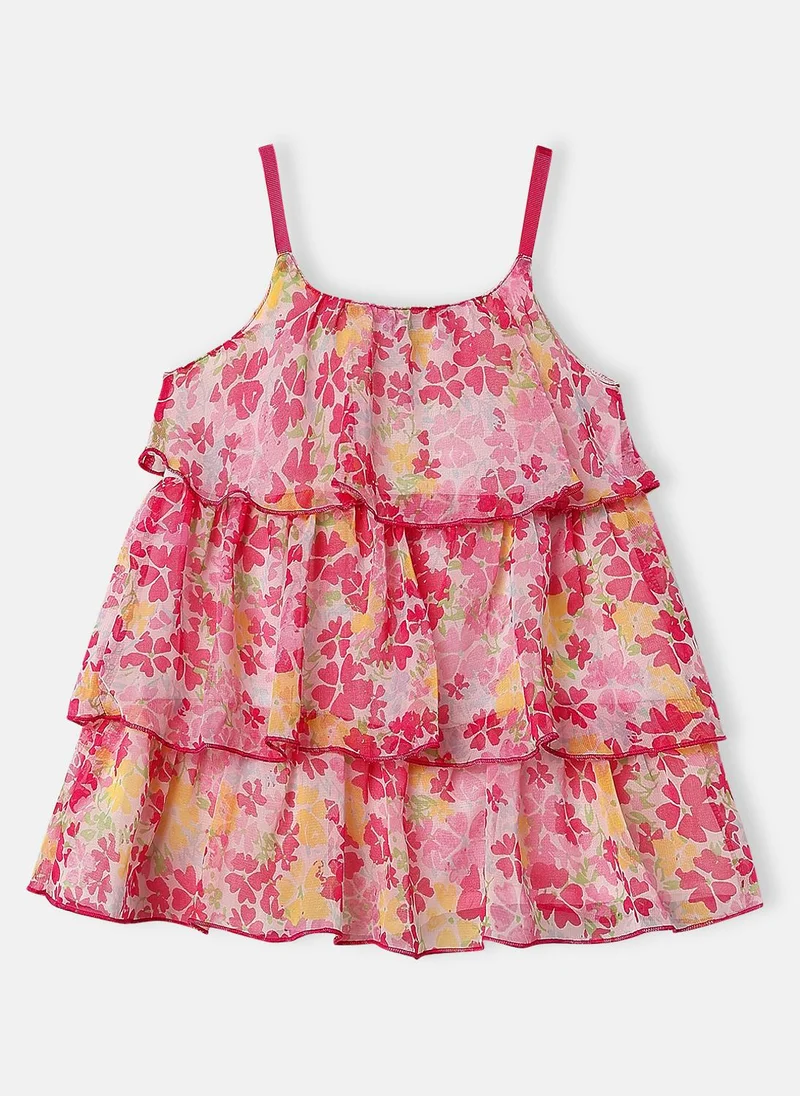 Nautinati Nautinati Girls' Sleeveless Floral Printed Knee Length Georgette Dress