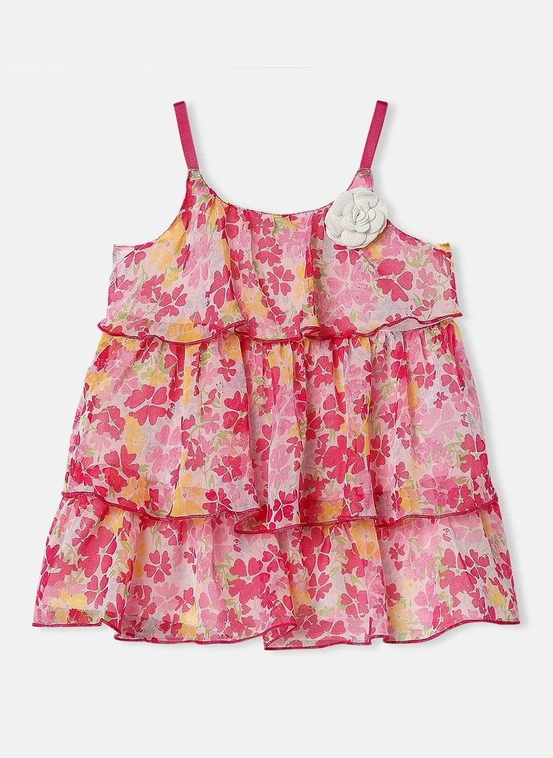 Nautinati Nautinati Girls' Sleeveless Floral Printed Knee Length Georgette Dress