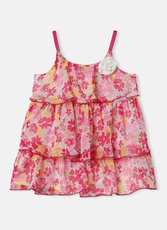 Nautinati Nautinati Girls' Sleeveless Floral Printed Knee Length Georgette Dress  - Image 1