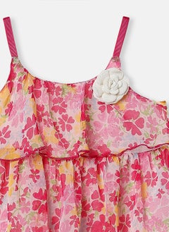 Nautinati Nautinati Girls' Sleeveless Floral Printed Knee Length Georgette Dress  - Image 3