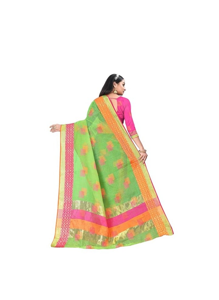 Accessorize Kingdom - Women's Embroidered Cotton Linen Silver Zari Patta Saree With Unstitched Blouse Piece - Image 1