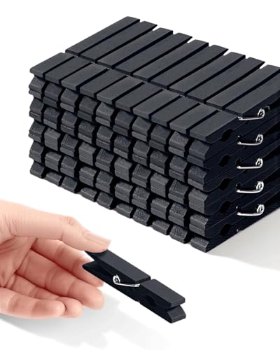 SF SOONEAT Colored Clothespins, Colorful Clothes Pins Wooden Clips Rainbow Colors 50 Pack Decorative Crafts Pegs Photos Pictures Decoration Clip Clothing Hanging Closepins, 2.83 Inch (Black) - Image 1