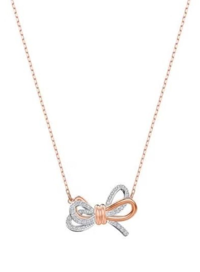 Swan Rose Gold-Tone Two-Tone CZ Bow Pendant Necklace