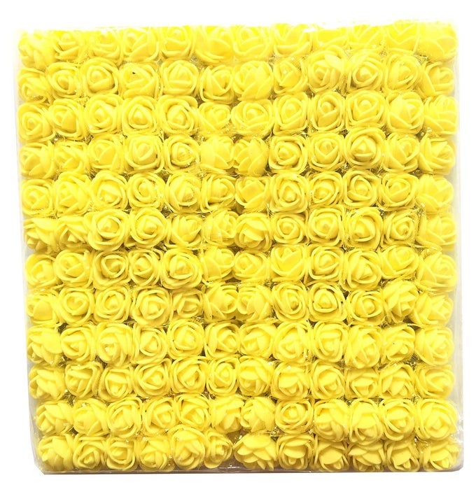 MINI FAKE ROSE FLOWER HEADS 144PCS MINI ARTIFICIAL FOAM ROSES DIY WEDDING FLOWERS ACCESSORIES MAKE BRIDAL HAIR CLIPS HEADBANDS DRESS BOTTOM ADD GAUZE YELLOW