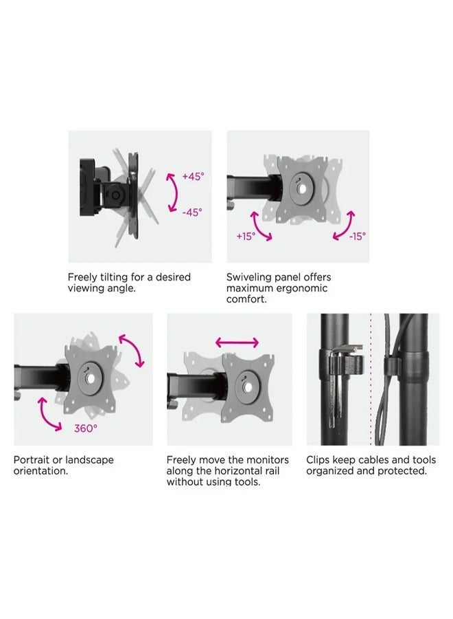 سكيل تك حامل مكتبي قائم بذاته Skilltech SH T048 رباعي الشاشات، مناسب لشاشات من 13 إلى 32 بوصة | قدرة تحمل عالية تصل إلى 8 كجم لكل شاشة | إمكانية الإمالة والتدوير بحرية | عمود بطول 818 مم - Image 2