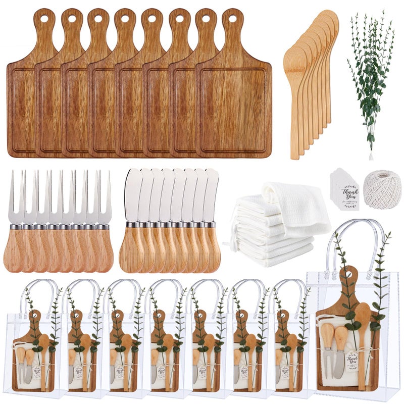 Rigibright Baby Shower Prizes for Game Winners Bamboo Cheese Board Spoon Fork Butter Spreaders Plaid Towel Thank You Card and Gift Bags for Baby Shower Wedding Bridal Shower Favors (Acacia, 8 Sets) - Image 1