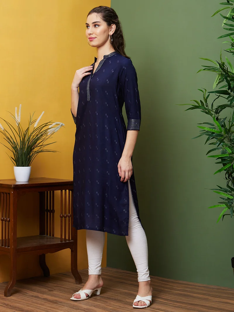 globus Women Geometric Woven Design Straight Kurta