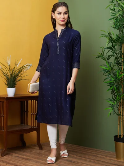 globus Women Geometric Woven Design Straight Kurta