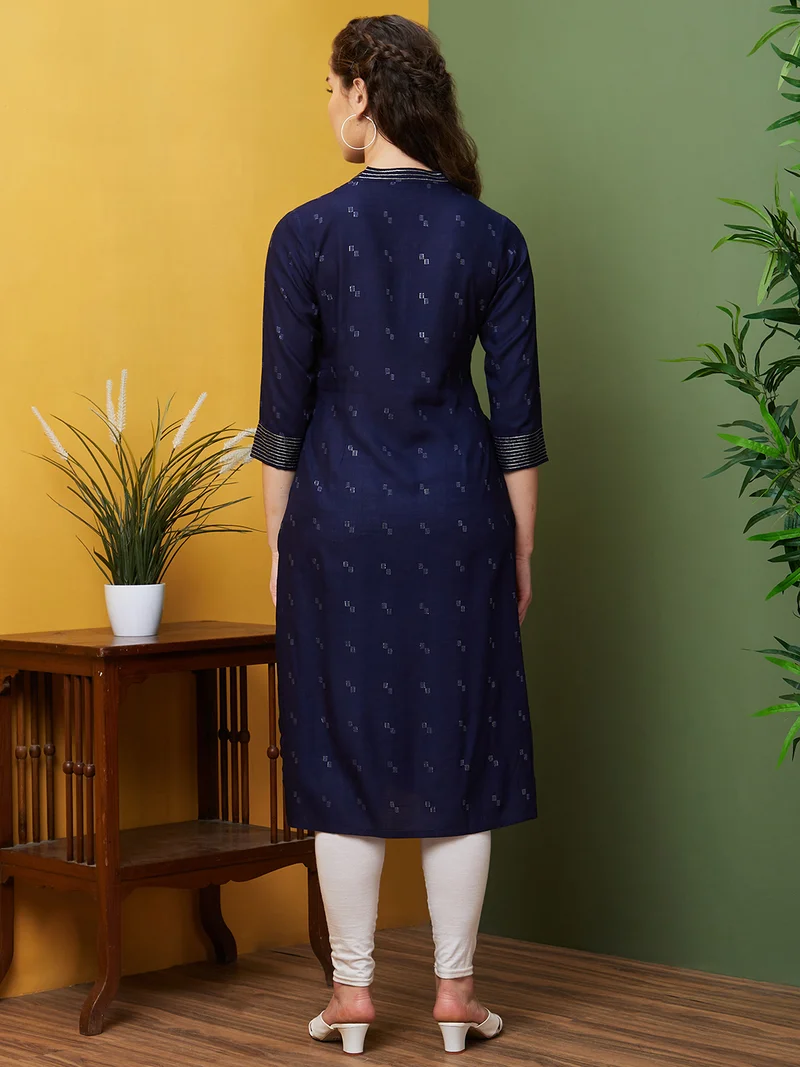 globus Women Geometric Woven Design Straight Kurta