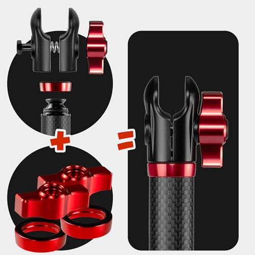 Tackform 12 Long 20mm Ball and Socket Arm DuraLock 20 Series Carbon Fiber Arm Dual 20mm Sockets with Optional AntiTheft Knobs Black with Red Billet Accent Kit - Image 3