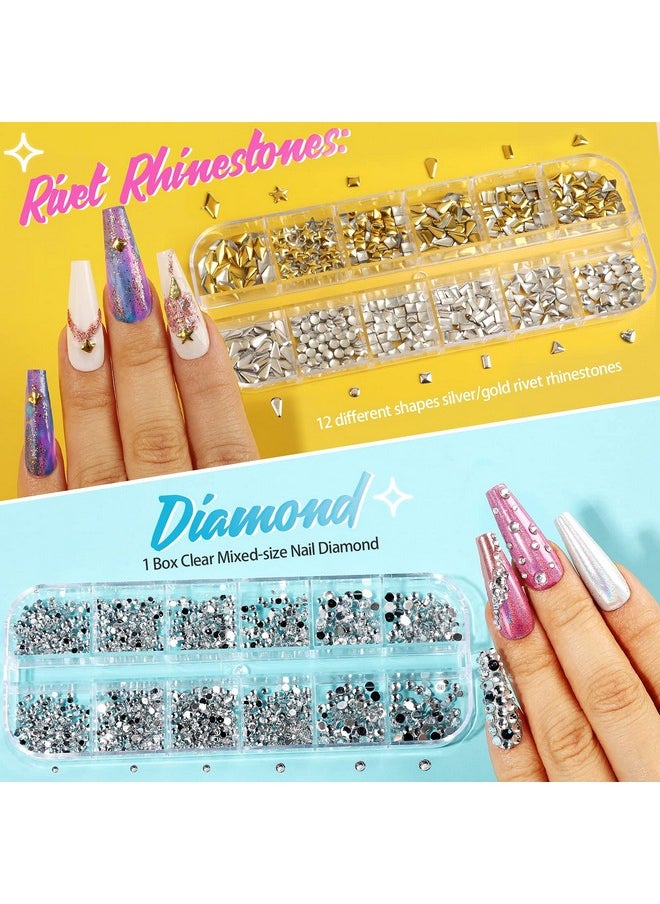 Teenitor - Teenitor 41 Boxes Rhinestones for Nails, Nail Gems 5 Boxes Nail Art Rhinestones 36 Boxes Nail Flakes, Nail Gems Stone Nail Design Kit, Nail Rhinestones for Nail Art Nail Accessories - Image 1