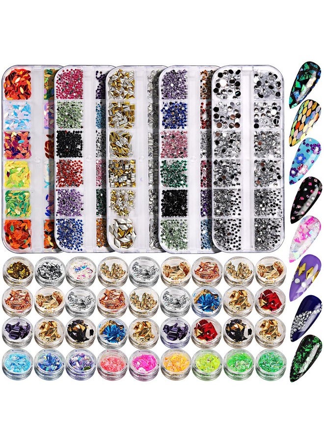 Teenitor - Teenitor 41 Boxes Rhinestones for Nails, Nail Gems 5 Boxes Nail Art Rhinestones 36 Boxes Nail Flakes, Nail Gems Stone Nail Design Kit, Nail Rhinestones for Nail Art Nail Accessories - Image 1