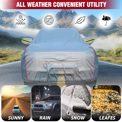YEARWELL Car Body Cover for Hyundai Creta, 100% Waterproof, Heat-Resistant with Mirror & Antenna Pockets, Soft Cotton Lining, Triple Stitched, Green Reflector (Metallic Grey) - Image 2