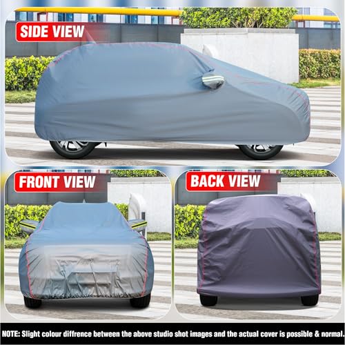 YEARWELL Car Body Cover for Hyundai Creta, 100% Waterproof, Heat-Resistant with Mirror & Antenna Pockets, Soft Cotton Lining, Triple Stitched, Green Reflector (Metallic Grey) - Image 4