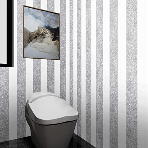 Stickyart Silver Wallpaper Border Self Adhesive Sparkle Wall Borders Peel and Stick Removable Glitter Fabric Wallpaper Border Decorative Bedroom Living Room Walls Crafts Bulletin Boards 3.94"x160" - Image 3