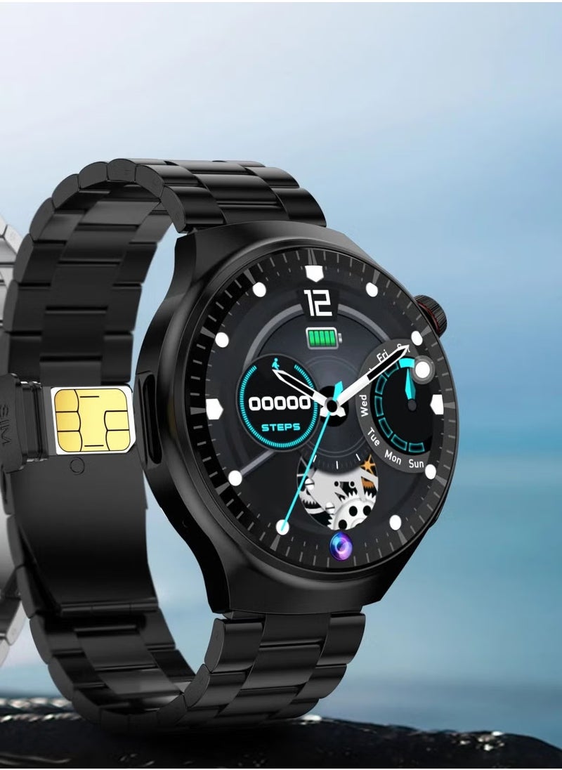 Telzeal Telzeal Germany DW 42 Sperical Glass 1.53 Inch FullScreen Display 4G Smart Watch With Sim Slot Camera and 3 Pair Straps For Gents and Boys Black  - Image 1