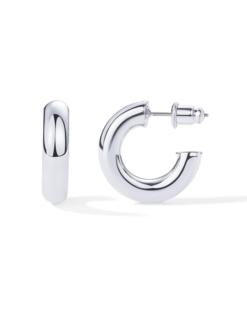 PAVOI Rhodium Plated Lightweight Chunky Open Hoops | Gold Hoop Earrings for Women | 20mm Thick Infinity Gold Hoops Women Earrings - Image 1