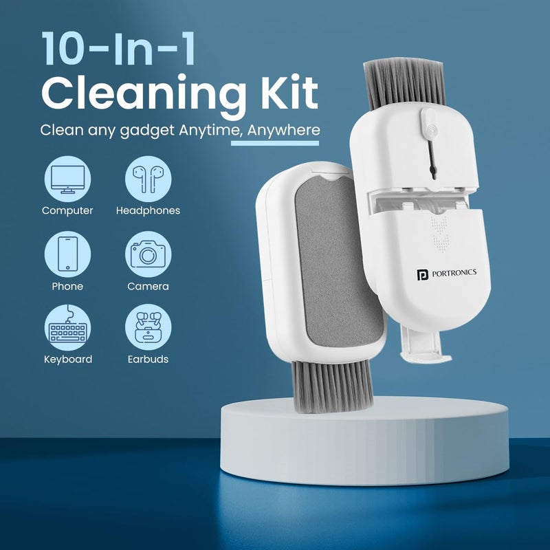 Portronics Clean P 10 in 1 Screen Cleaner Multipurpose Device Cleaning Kit for Laptops, Smartphones, Keyboards, Camera & Earphones (White) - Image 2