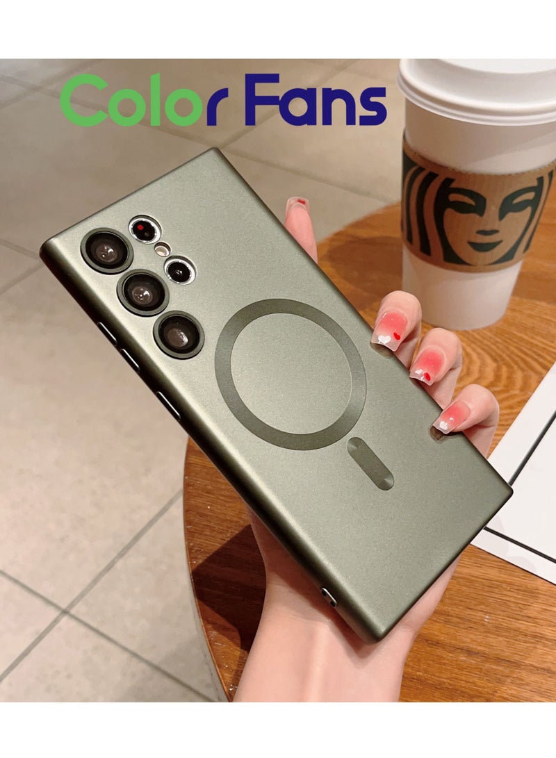 Color Fans Magsafe Samsung Galaxy S22 Ultra Mobile Phone Case Magnetic Absorption Wireless Charging with Lens Film Soft Shell Blackish Green  - Image 1