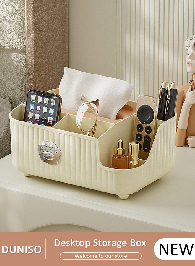 DUNISO Tissue Box Organizer, Multi-Function Desktop Tissue Storage Box with Compartments, Pen Stationery Remote Control Box, Elegant Design Napkin Dispenser Organizer for Bedroom, Bathroom, Living Room - Image 1