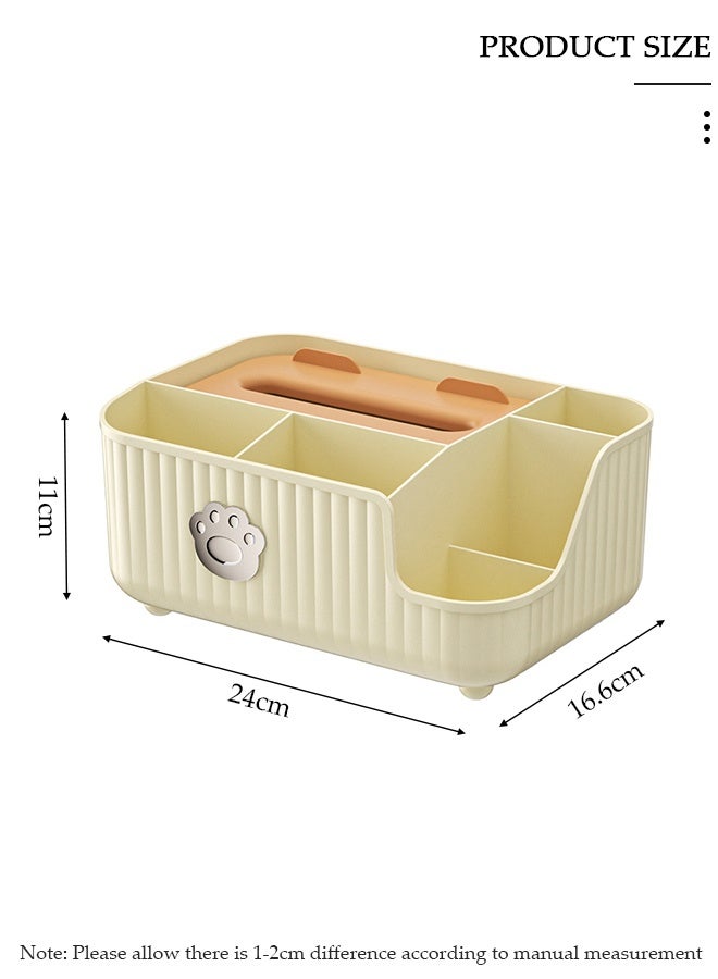 DUNISO Tissue Box Organizer, Multi-Function Desktop Tissue Storage Box with Compartments, Pen Stationery Remote Control Box, Elegant Design Napkin Dispenser Organizer for Bedroom, Bathroom, Living Room - Image 2