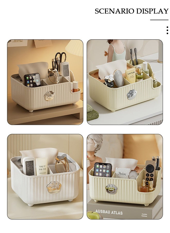 DUNISO Tissue Box Organizer, Multi-Function Desktop Tissue Storage Box with Compartments, Pen Stationery Remote Control Box, Elegant Design Napkin Dispenser Organizer for Bedroom, Bathroom, Living Room - Image 5