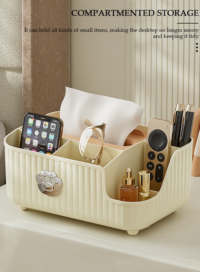DUNISO Tissue Box Organizer, Multi-Function Desktop Tissue Storage Box with Compartments, Pen Stationery Remote Control Box, Elegant Design Napkin Dispenser Organizer for Bedroom, Bathroom, Living Room - Image 3