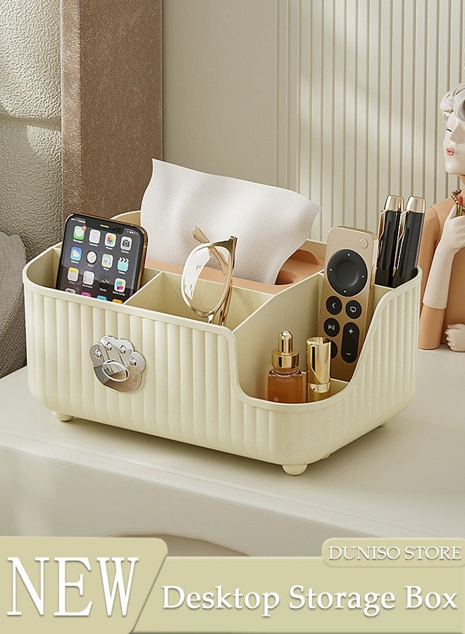 DUNISO Tissue Box Organizer, Multi-Function Desktop Tissue Storage Box with Compartments, Pen Stationery Remote Control Box, Elegant Design Napkin Dispenser Organizer for Bedroom, Bathroom, Living Room - Image 1