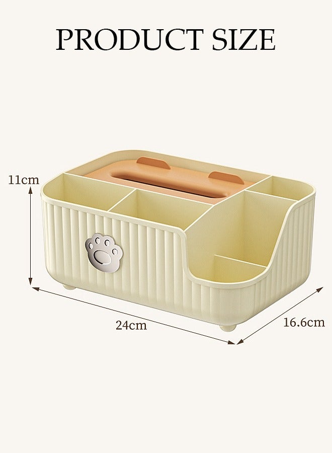 DUNISO Tissue Box Organizer, Multi-Function Desktop Tissue Storage Box with Compartments, Pen Stationery Remote Control Box, Elegant Design Napkin Dispenser Organizer for Bedroom, Bathroom, Living Room - Image 2