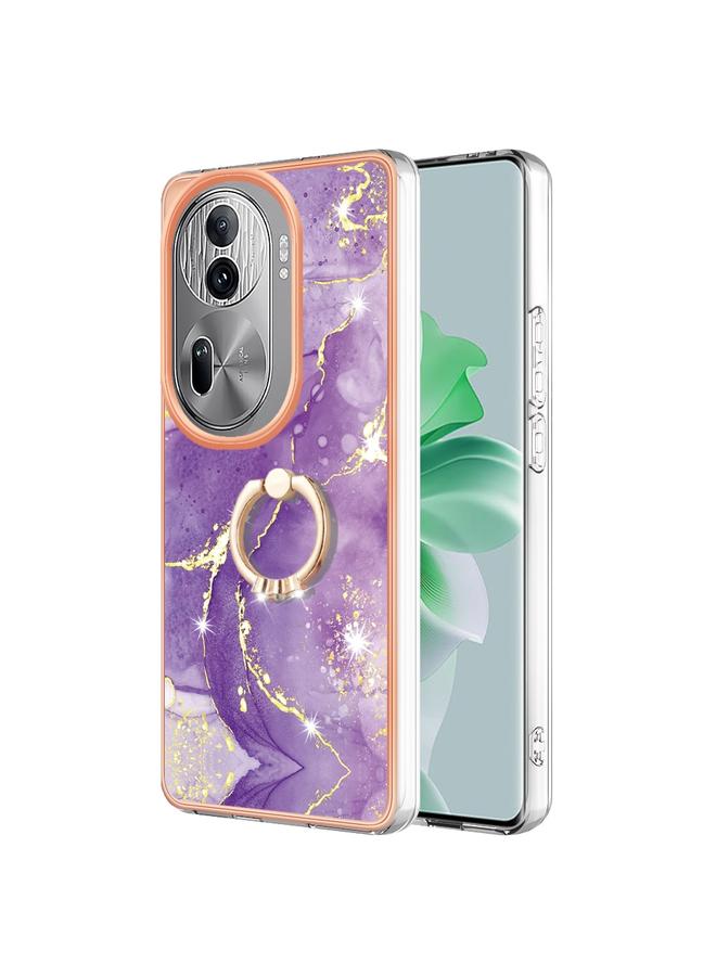 erorex Case For OPPO Reno11 Pro 5G Global Electroplating Marble IMD TPU Phone Case with Ring Holder - Image 1