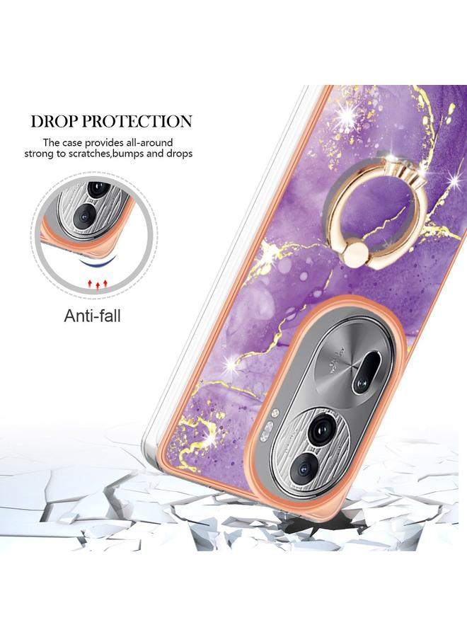 erorex Case For OPPO Reno11 Pro 5G Global Electroplating Marble IMD TPU Phone Case with Ring Holder - Image 4