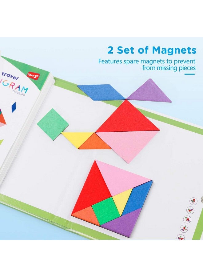 Vanmor Travel Tangram Puzzle With 2 Sets Magnetic Plate-Montessori Shape Pattern Blocks Jigsaw Road Trip Games With 368 Solution - Iq Book Educational Toy Brain Teaser Gift For Kids Adults Challenge - Image 4