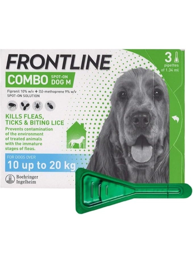 Frontline Boehringer Ingelheim Frontline Combo Spot-On, Flea & Tick Treatment for Medium Dogs 10–20 kg - 3 Pipettes From Varmacy - Image 1