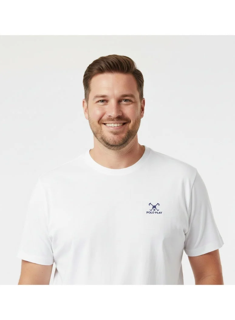لعب البولو تيشيرت رجالي مطبوع أبيض