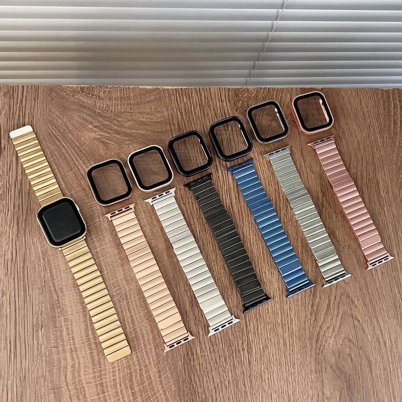 Luxury Stainless Steel Bracelet And Case Compatible With Apple Watch 40mm Silvery Tempered Glass Screen Protector Premium Metal Strap With Magnetic Clasp For Iwatch - Image 1