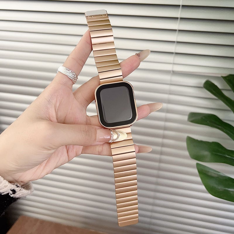 Luxury Stainless Steel Bracelet And Case Compatible With Apple Watch 40mm Silvery Tempered Glass Screen Protector Premium Metal Strap With Magnetic Clasp For Iwatch - Image 2