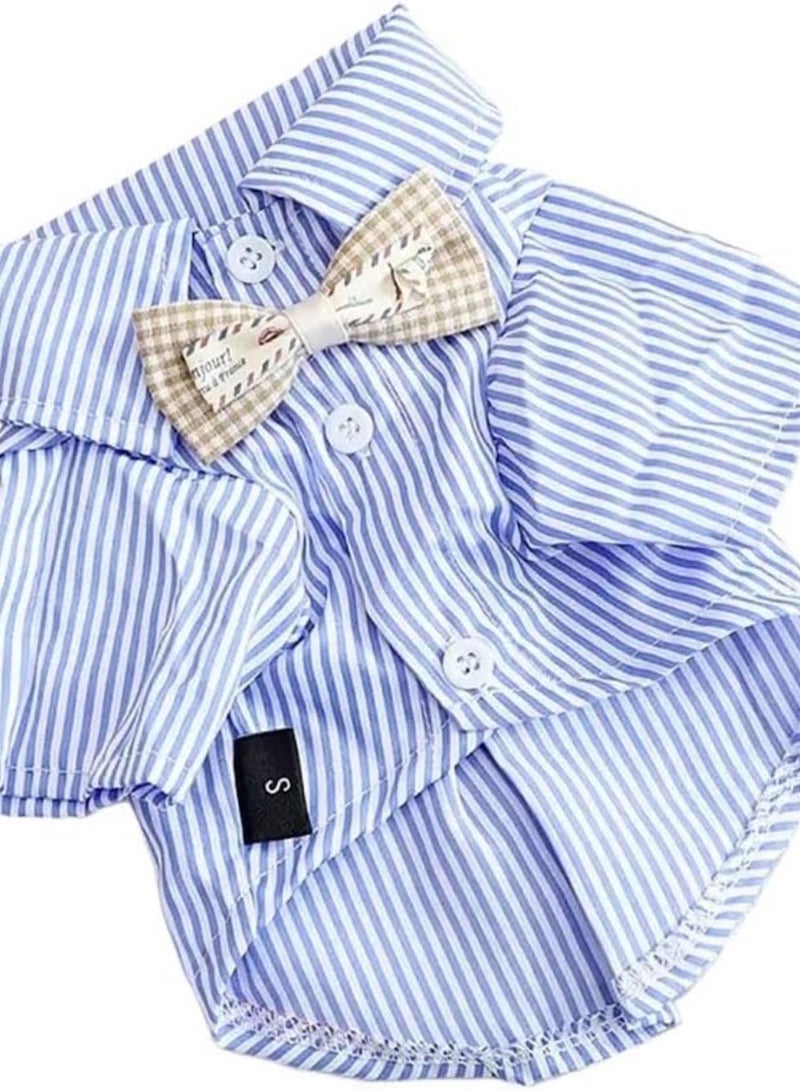 GGOOT Dog Jumper Pet Dogs Clothing Cat Clothes Bowknot Striped Shirts For Small Thin Summer Blue Fashion Pet Products Dog Jumpers(Blue,L) - Image 1