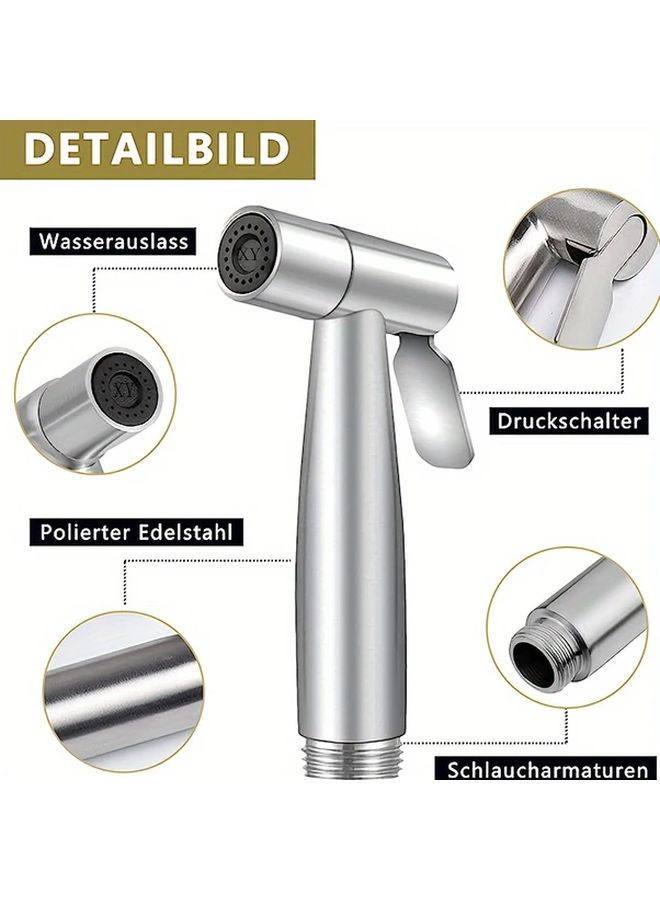 304 Stainless Steel High Pressure Toilet Bidet Spray Gun Set With Retractable Hose Dual Nozzle Wall Mounted - Image 5