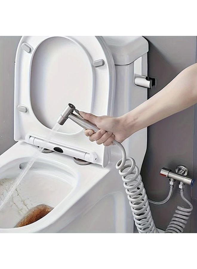 304 Stainless Steel High Pressure Toilet Bidet Spray Gun Set With Retractable Hose Dual Nozzle Wall Mounted - Image 1