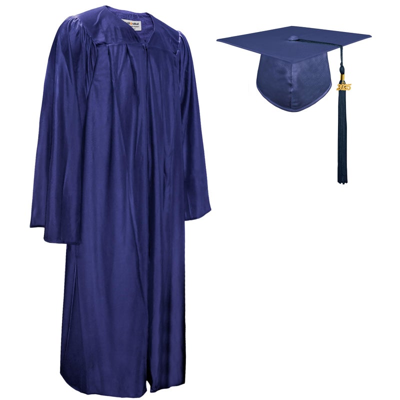 GraduationMall قبعة وتاج تخرج لامع من GraduationMall مع شريطة 2025 للمدرسة الثانوية والبكالوريوس باللون الأزرق البحري 54(5'9"-5'11") - Image 1