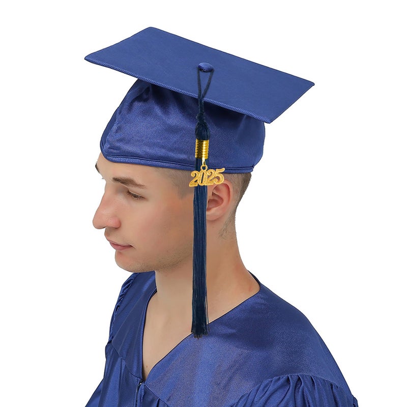 GraduationMall قبعة وتاج تخرج لامع من GraduationMall مع شريطة 2025 للمدرسة الثانوية والبكالوريوس باللون الأزرق البحري 54(5'9"-5'11") - Image 4