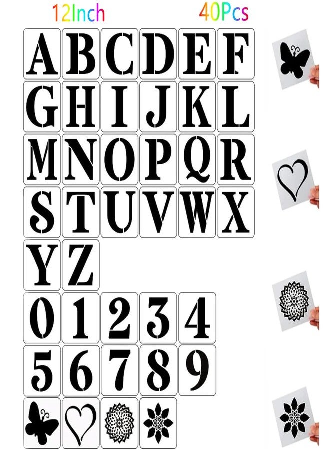 HFHungkeong 12 Inch Letter Stencils and Numbers,40 Pcs Reusable Plastic Large Alphabet Art Craft Stencils for Painting on Wood, Wall, Fabric, Rock, Chalkboard,Signs, DIY Art Projects - Image 1
